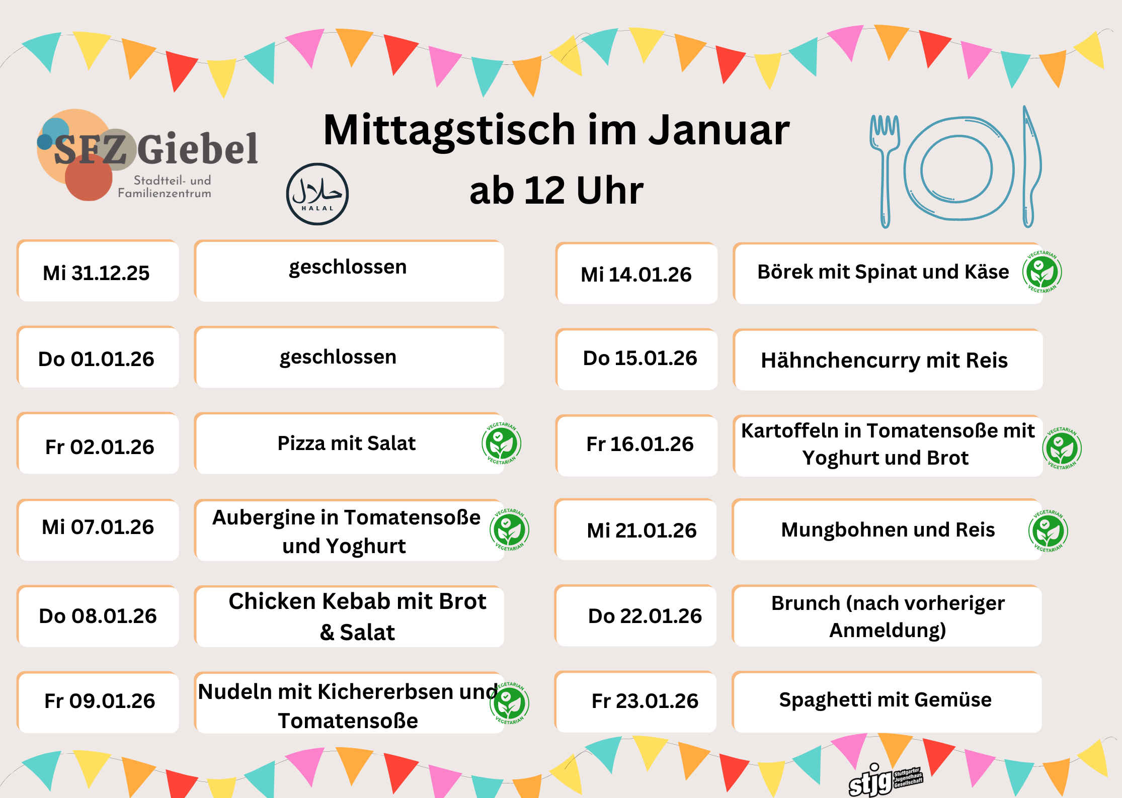 Flyer für die jeweilige Veranstaltung mit Datum und Kurzbeschreibung