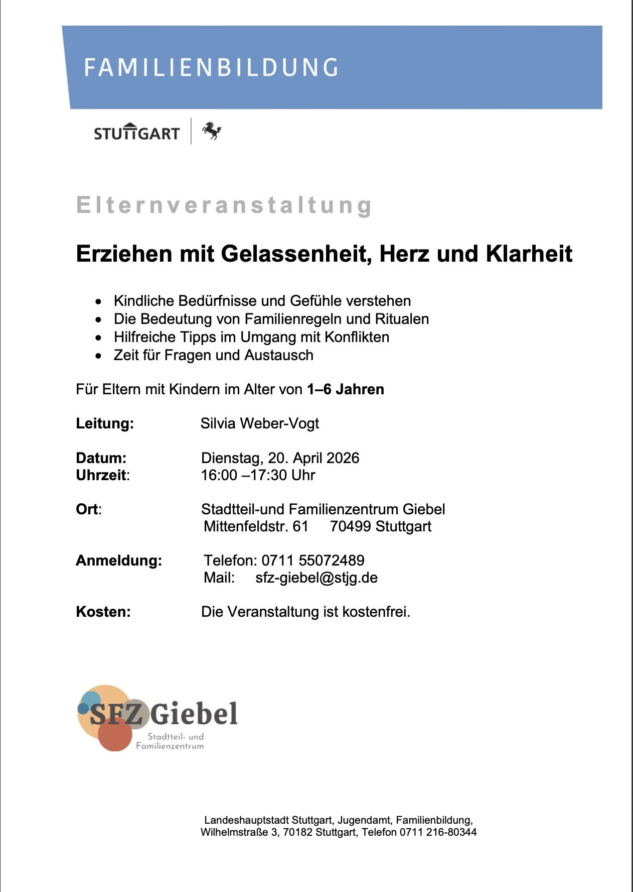 Flyer für die jeweilige Veranstaltung mit Datum und Kurzbeschreibung