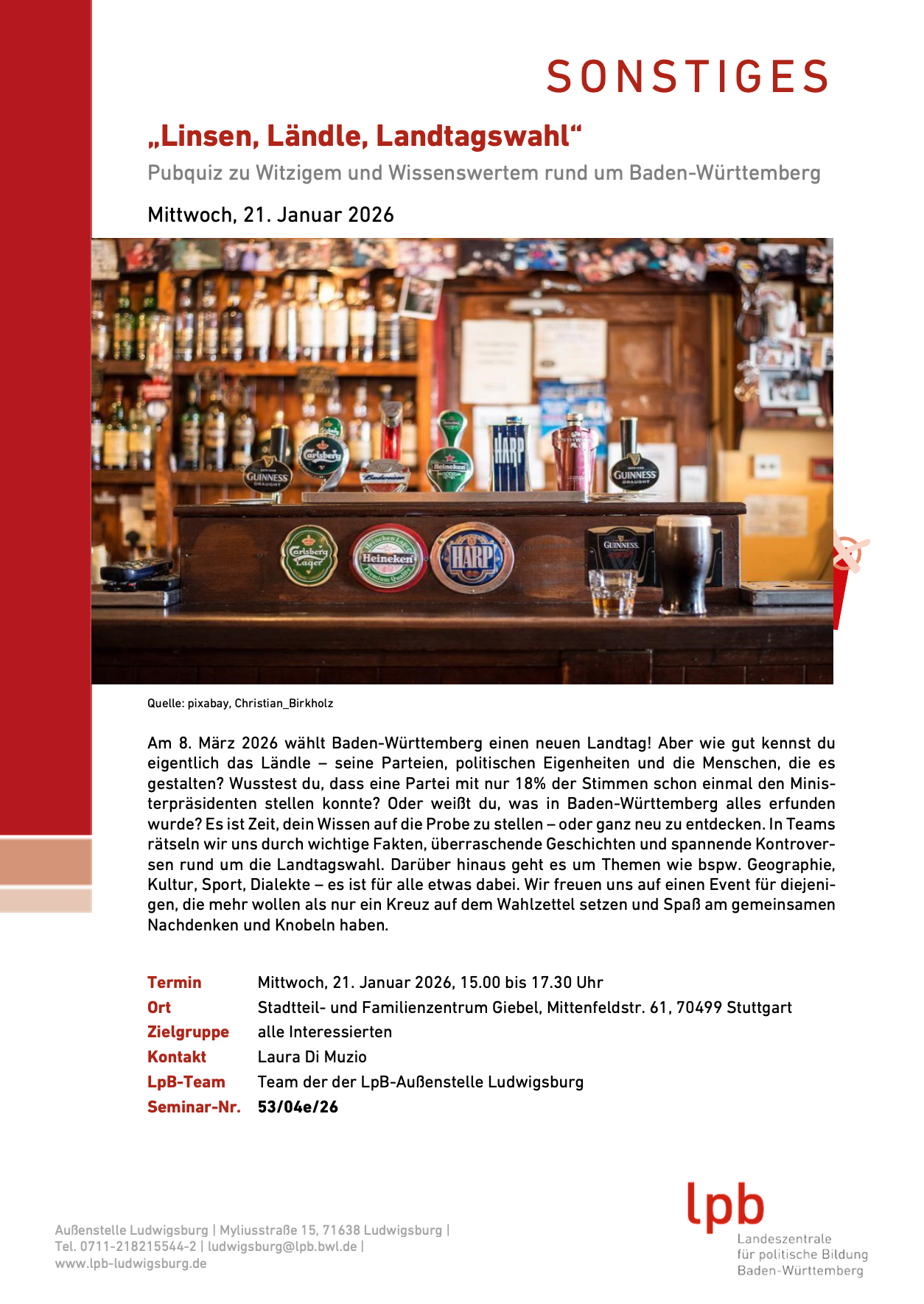 Flyer für die jeweilige Veranstaltung mit Datum und Kurzbeschreibung